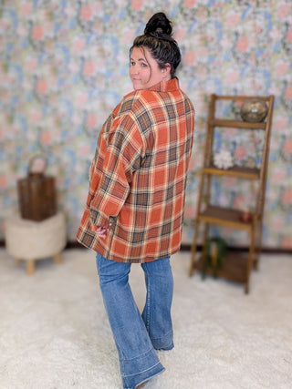 Penny Tunic Length Flannel Top in Pumpkin Plaid