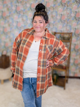 Penny Tunic Length Flannel Top in Pumpkin Plaid