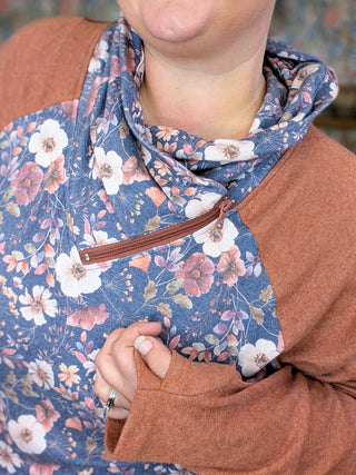 PHC Triple Stretch Zipcowl in Blushwood Navy + Terracotta