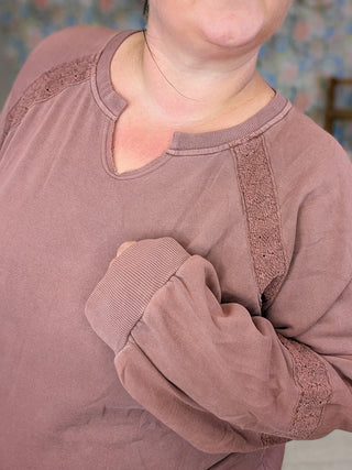 Addison Vintage Wash Pullover w/Lace Accents (5 Colors)