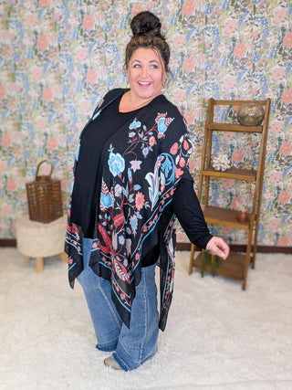 Cosette Floral + Paisley Kimono on Black
