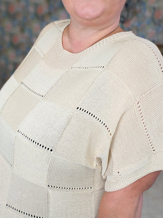Barrett Textured Knit Short Sleeve Sweater in Beige