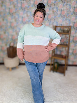 Whitley Lightweight Sweater in Mint, Ivory & Salmon