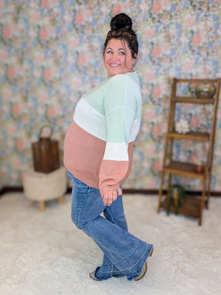 Whitley Lightweight Sweater in Mint, Ivory & Salmon