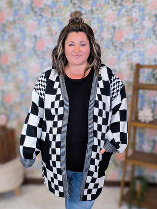 Ellis Longline Pocket Cardigan in Checkers
