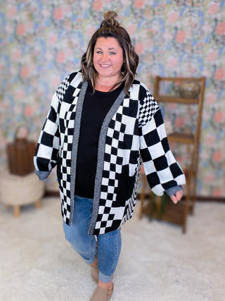 Ellis Longline Pocket Cardigan in Checkers