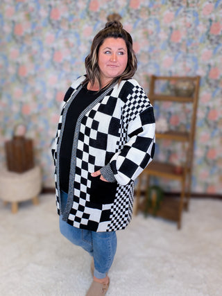 Ellis Longline Pocket Cardigan in Checkers