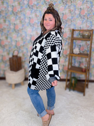 Ellis Longline Pocket Cardigan in Checkers