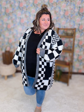 Ellis Longline Pocket Cardigan in Checkers