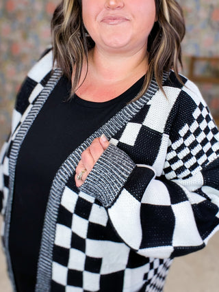 Ellis Longline Pocket Cardigan in Checkers