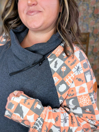 PHC- Triple Stretch Zipcowl in Charcoal + Pumpkin Check