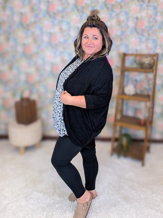 Felicia Draped 3/4 Sleeve Cardigan in Black