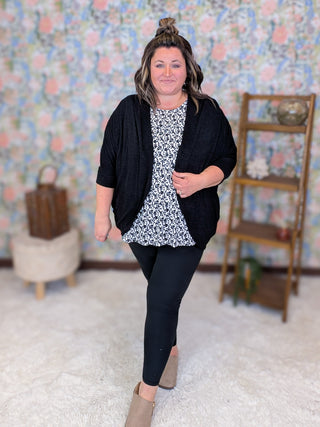 Felicia Draped 3/4 Sleeve Cardigan in Black