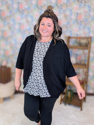 Felicia Draped 3/4 Sleeve Cardigan in Black