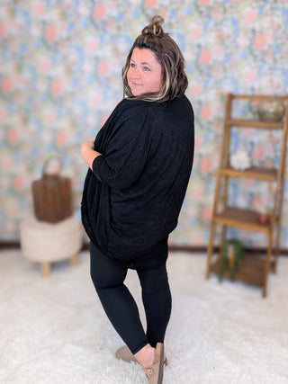 Felicia Draped 3/4 Sleeve Cardigan in Black
