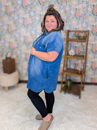 Angelique Denim Shirt Dress/Tunic w/Pockets