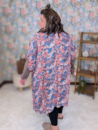 Paige Vintage Floral Kimono in Marsala, Mocha + Blue