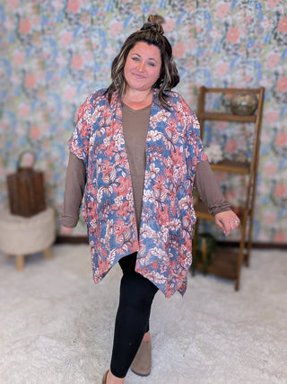 Paige Vintage Floral Kimono in Marsala, Mocha + Blue