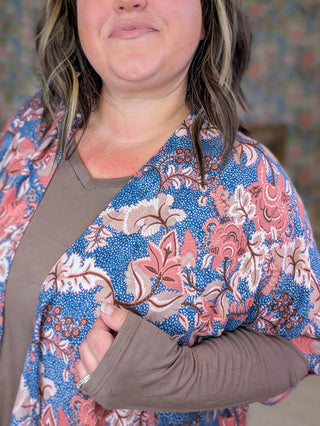 Paige Vintage Floral Kimono in Marsala, Mocha + Blue