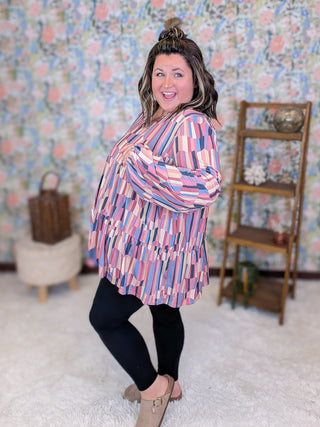 Bianca Tiered Long Sleeve Top in Faded Geometric