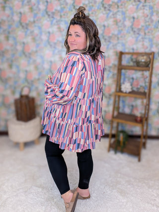 Bianca Tiered Long Sleeve Top in Faded Geometric