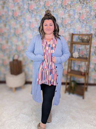 Bianca Tiered Long Sleeve Top in Faded Geometric
