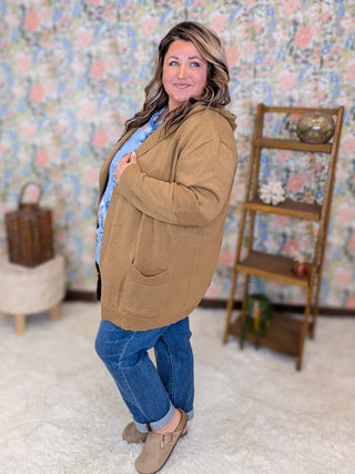 Tobi Hooded Sweater Cardigan in Soft Camel