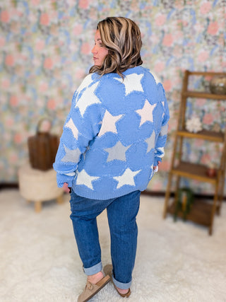 Bonnie Boho Inset Stars Sweater in Blue