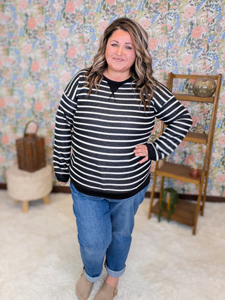 Drew Black + Ivory Striped French Terry Pullover