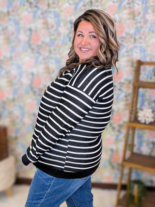 Drew Black + Ivory Striped French Terry Pullover