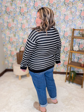 Drew Black + Ivory Striped French Terry Pullover