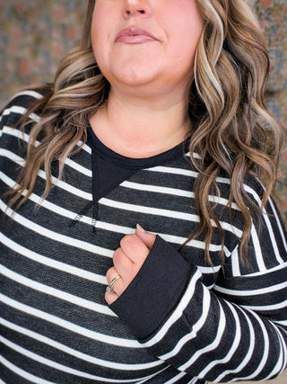 Drew Black + Ivory Striped French Terry Pullover