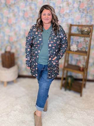 Cori Relaxed Cardigan w/Pockets in Charcoal Wildflower