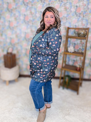 Cori Relaxed Cardigan w/Pockets in Charcoal Wildflower