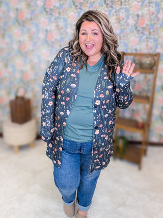 Cori Relaxed Cardigan w/Pockets in Charcoal Wildflower
