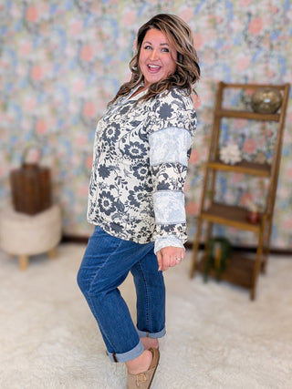 Rhea Vintage Floral Pullover in Charcoal + Cream