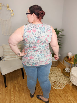 RIBBED BUTTONFRONT HENLEY TANK- PRINTS tank Michelle Mae 