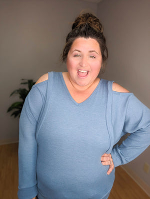 Breezy Babe Cold Shoulder Waffle Top