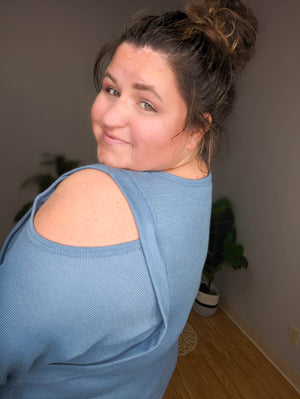 Breezy Babe Cold Shoulder Waffle Top