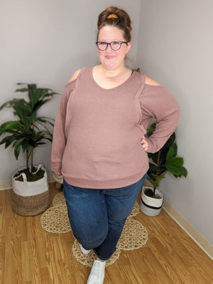 Breezy Babe Cold Shoulder Waffle Top