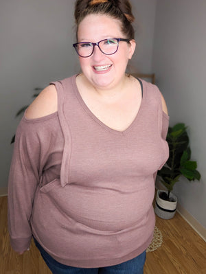 Breezy Babe Cold Shoulder Waffle Top