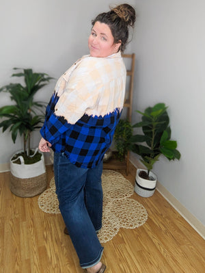 Just the Dip Fringe Bottom Plaid Top LONG SLEEVE TOPS WHITE BIRCH 