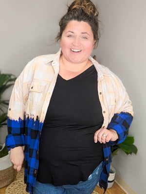 Just the Dip Fringe Bottom Plaid Top LONG SLEEVE TOPS WHITE BIRCH 