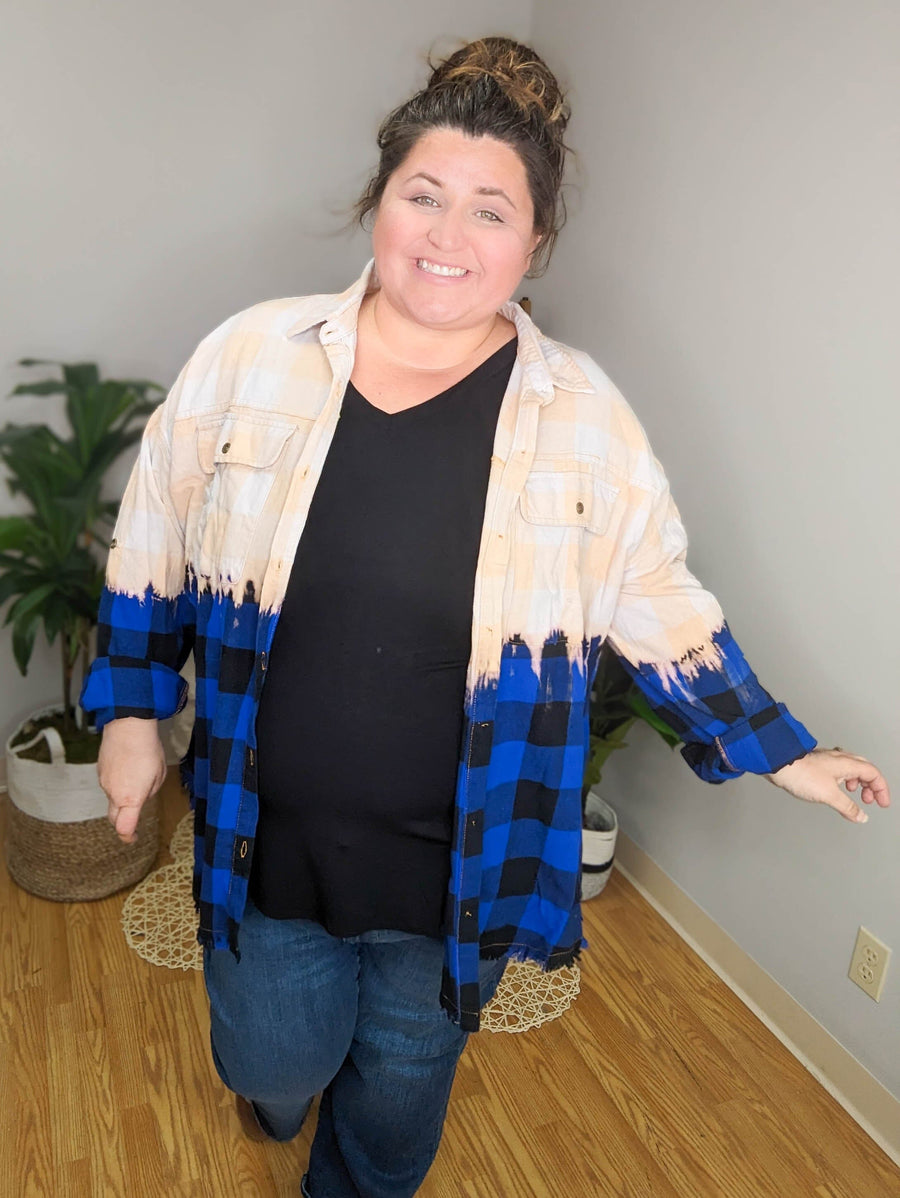 Just the Dip Fringe Bottom Plaid Top LONG SLEEVE TOPS WHITE BIRCH 