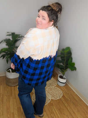 Just the Dip Fringe Bottom Plaid Top LONG SLEEVE TOPS WHITE BIRCH 