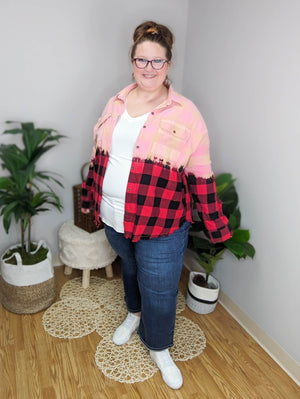 Just the Dip Fringe Bottom Plaid Top LONG SLEEVE TOPS WHITE BIRCH 