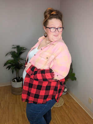 Just the Dip Fringe Bottom Plaid Top LONG SLEEVE TOPS WHITE BIRCH 