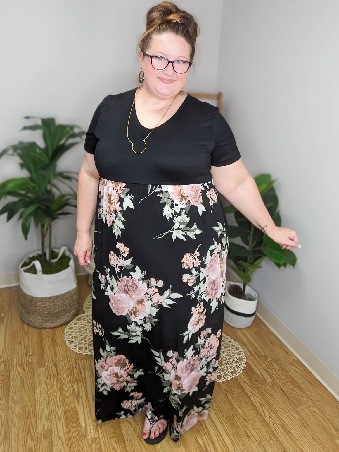 Black Blossom Floral Maxi Dress