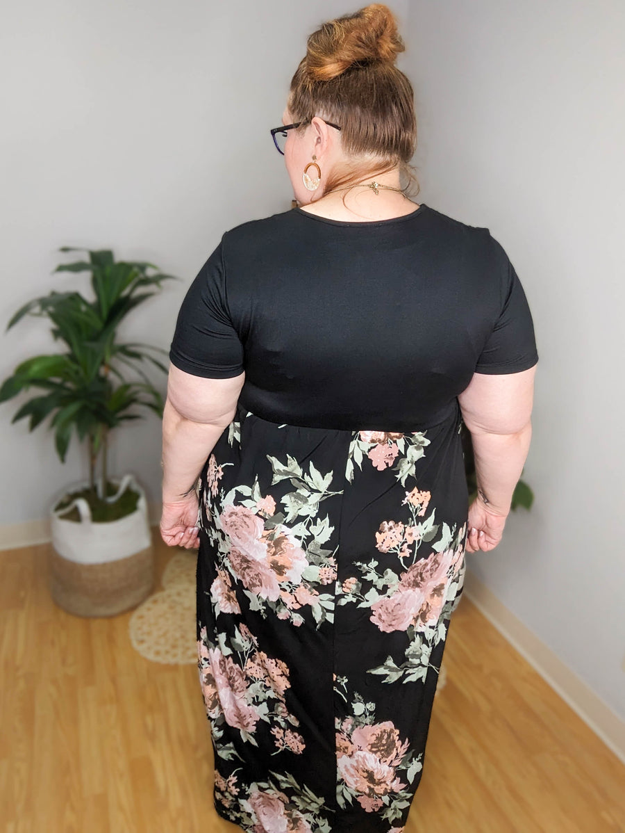 Black Blossom Floral Maxi Dress
