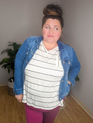 Cream Boyfriend PocketTee w/Black Stripes